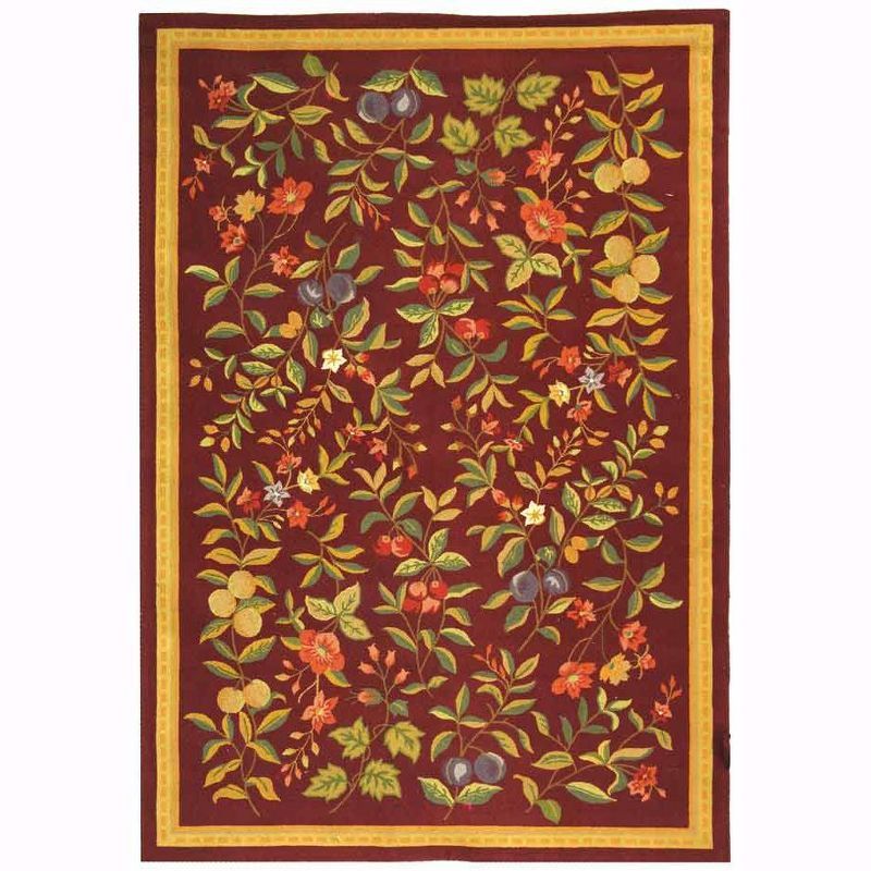 Burgundy Floral Handmade Wool 6' x 9' Area Rug