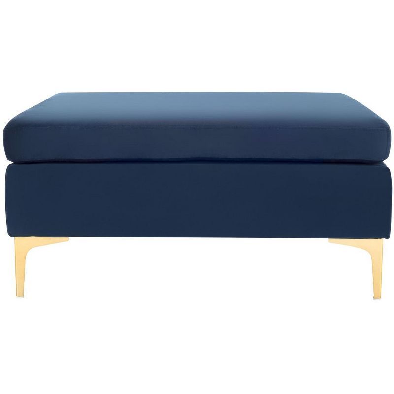 Giovanna Navy Velvet 36" Square Ottoman with Brass Metal Legs