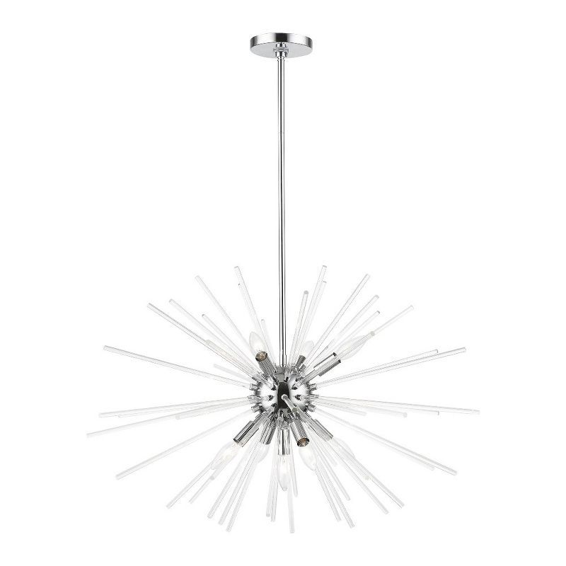 Polished Chrome 9-Light Pendant Chandelier with Clear Glass Rods