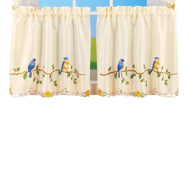 Embroidered Songbird Light-Filtering Polyester Window Tiers