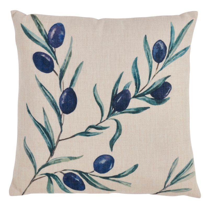 Natural Olive Branch Print Square Throw Pillow