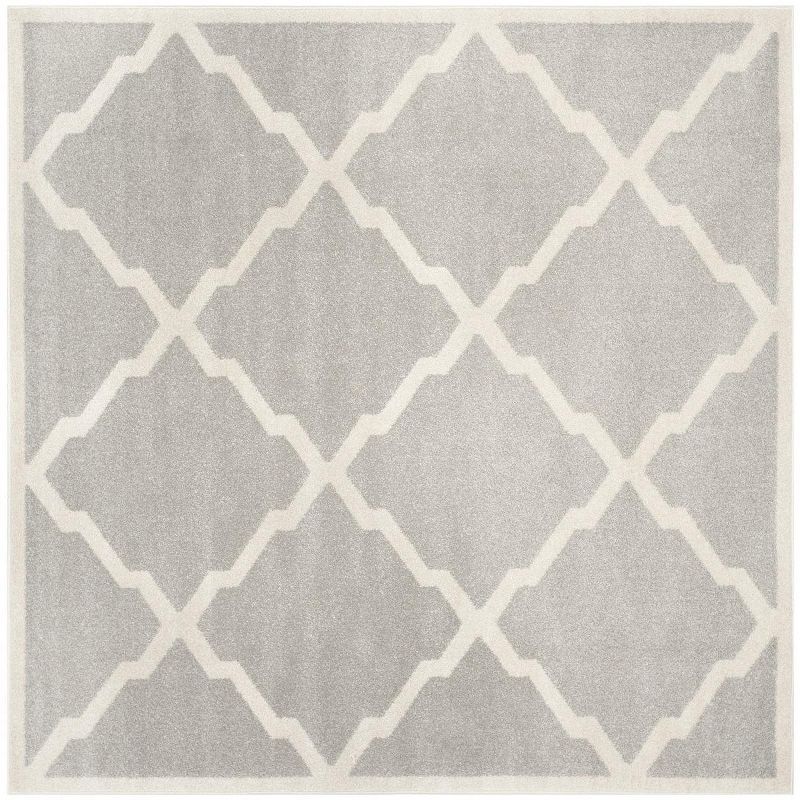 Light Grey and Beige Geometric Square Area Rug