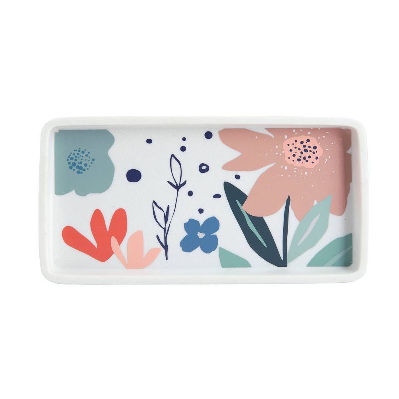 Kids' White and Multicolor Floral Resin Tray