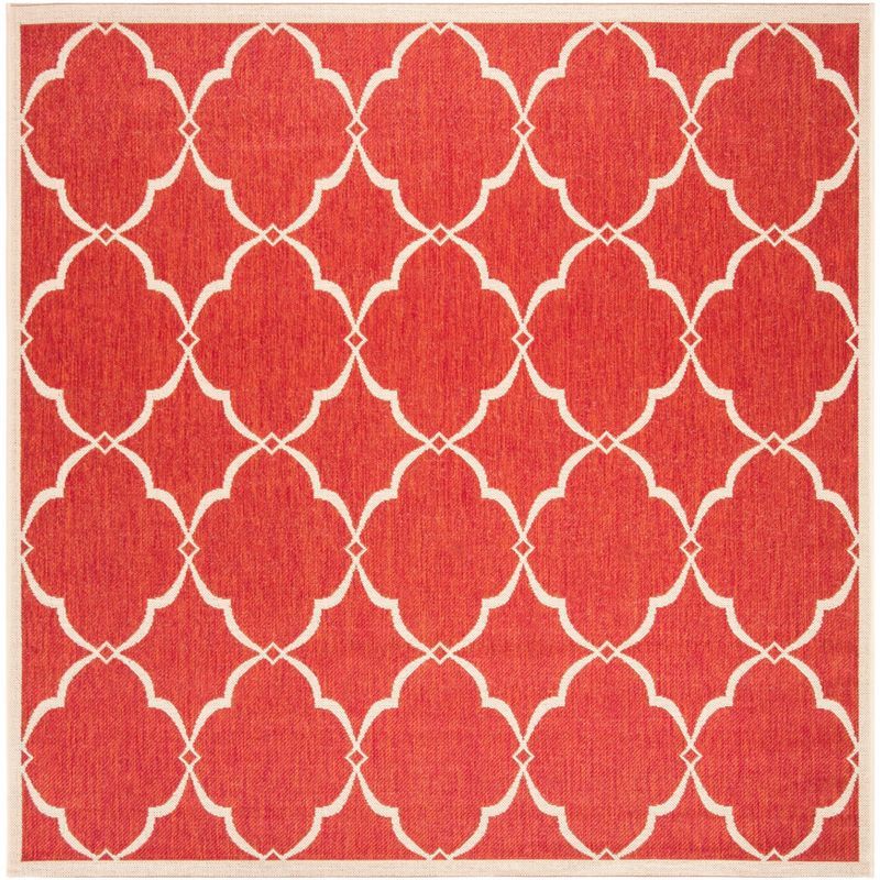 Red and Creme Geometric Square Synthetic Area Rug, 4'x4'