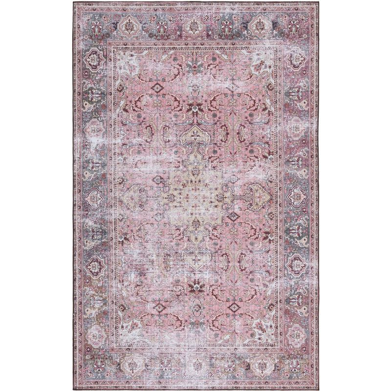 Easy-Care Tucson 4' x 6' Pink/Beige Washable Rectangular Rug