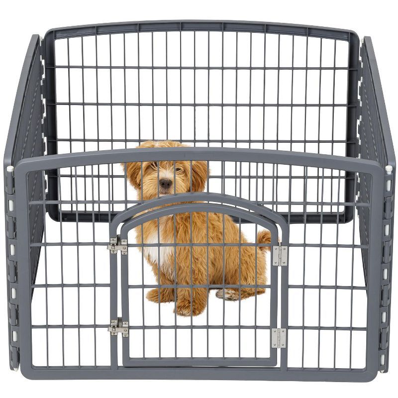 Gray 24" High 4-Panel Plastic Pet Playpen with Door