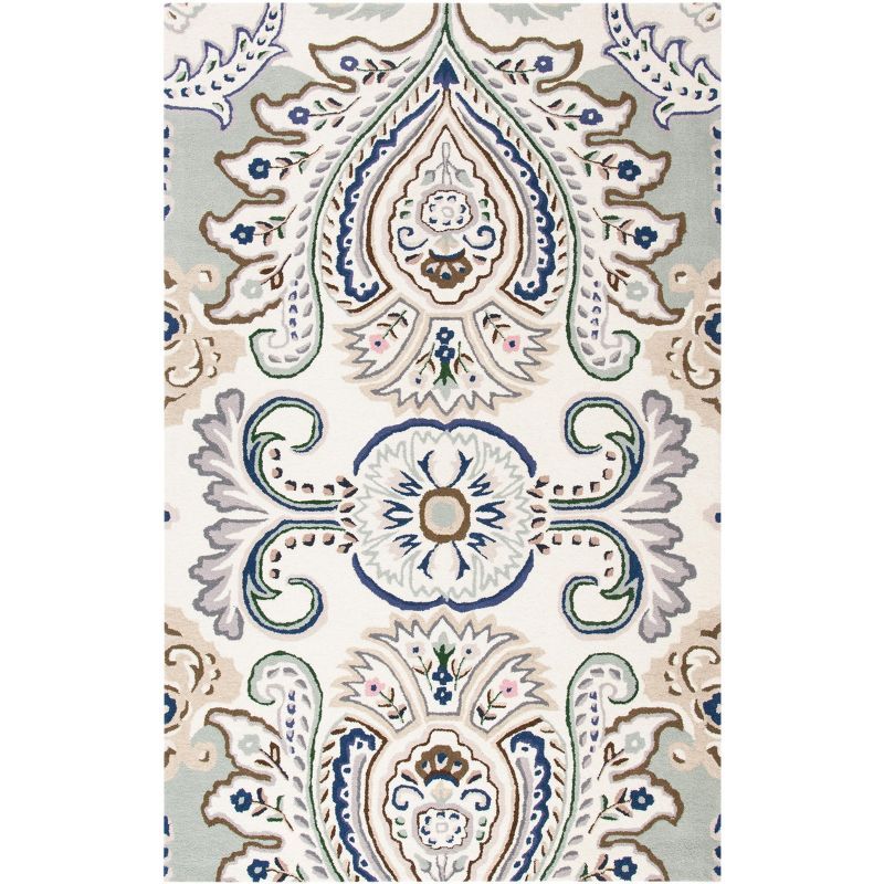 Ivory and Blue Hand-Tufted Wool 4' x 6' Area Rug