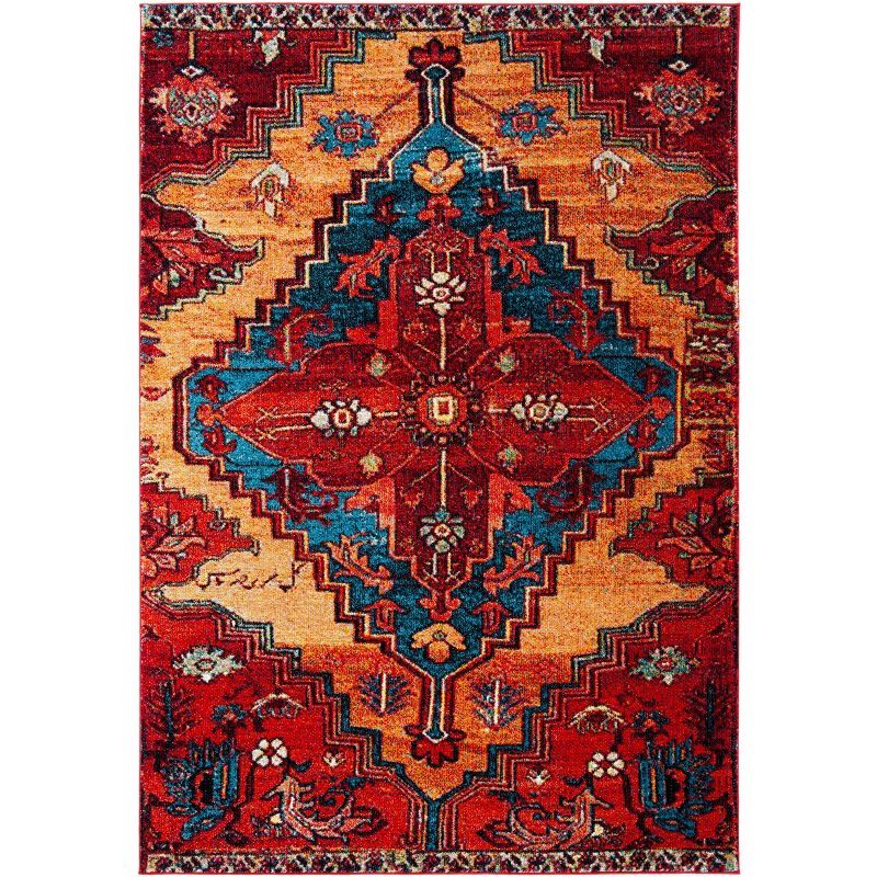 Vintage Red and Blue Rectangular Synthetic Area Rug