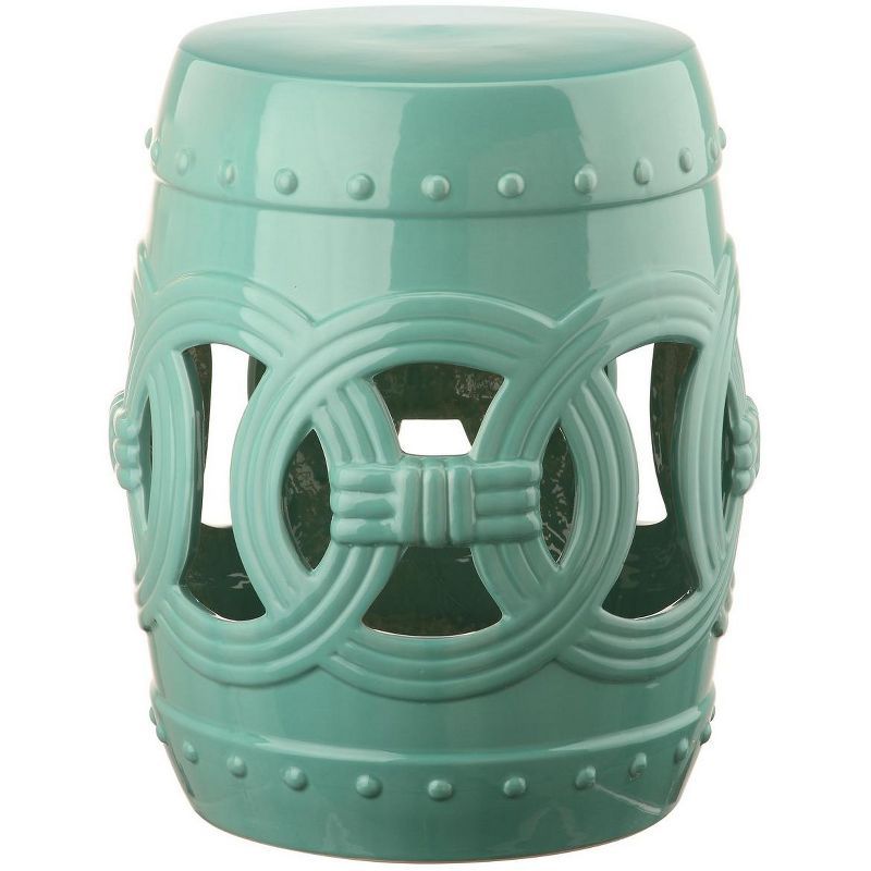 Light Blue Ceramic Double Coin Garden Stool