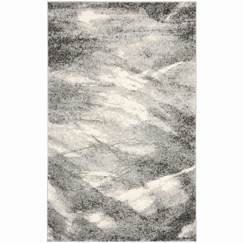 Grey and Ivory Abstract Shag Reversible Area Rug, 6' x 9'