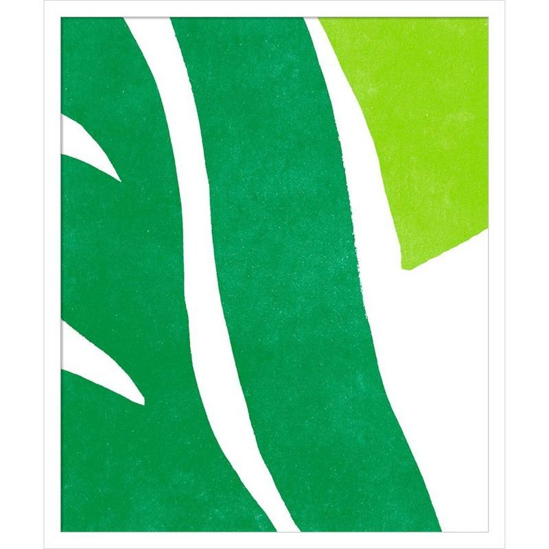 Green and White Abstract Leaf Print in Wood Frame