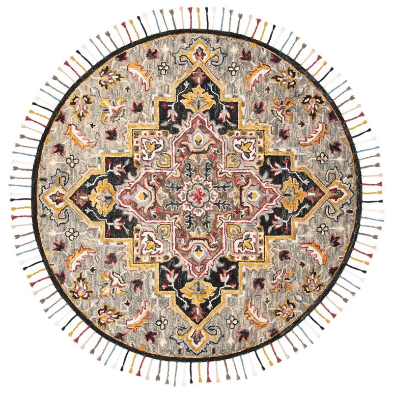 Handmade Gray Wool Geometric Tufted Round Rug 7' x 7'