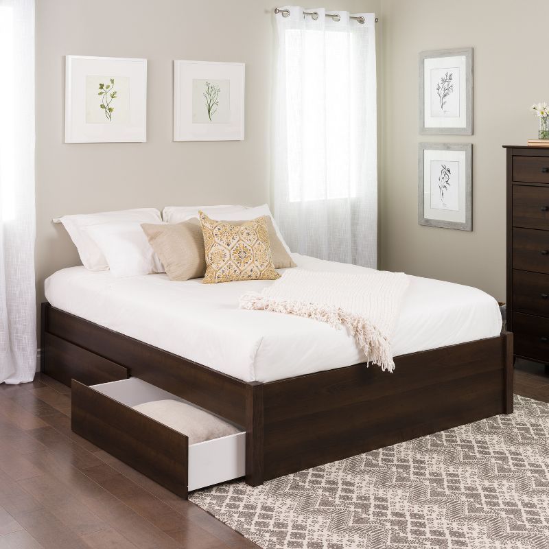 Espresso Queen Wood Frame Platform Bed with Storage Drawers