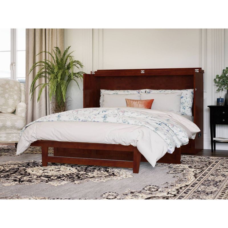 Northfield Walnut Queen Murphy Bed Chest with Built-in Charger and Memory Foam Mattress