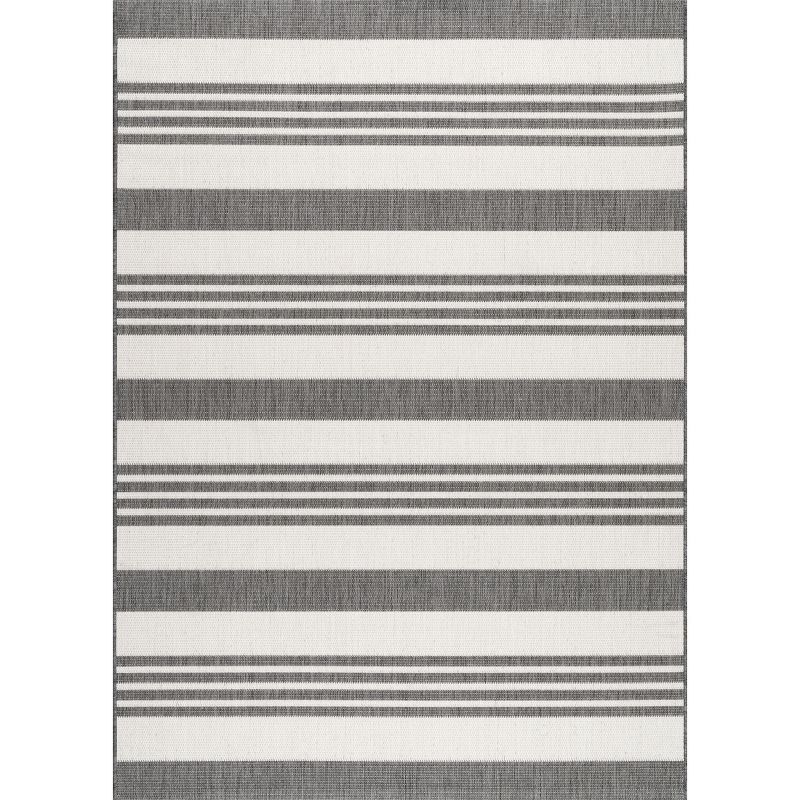 Coastal Charm Beige Stripe Easy-Care Synthetic Area Rug, 52" x 24"