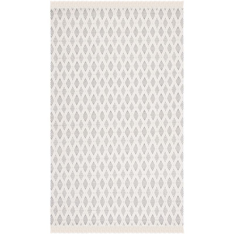 Handmade Ivory and Grey Wool Rectangular Area Rug 3' x 5'