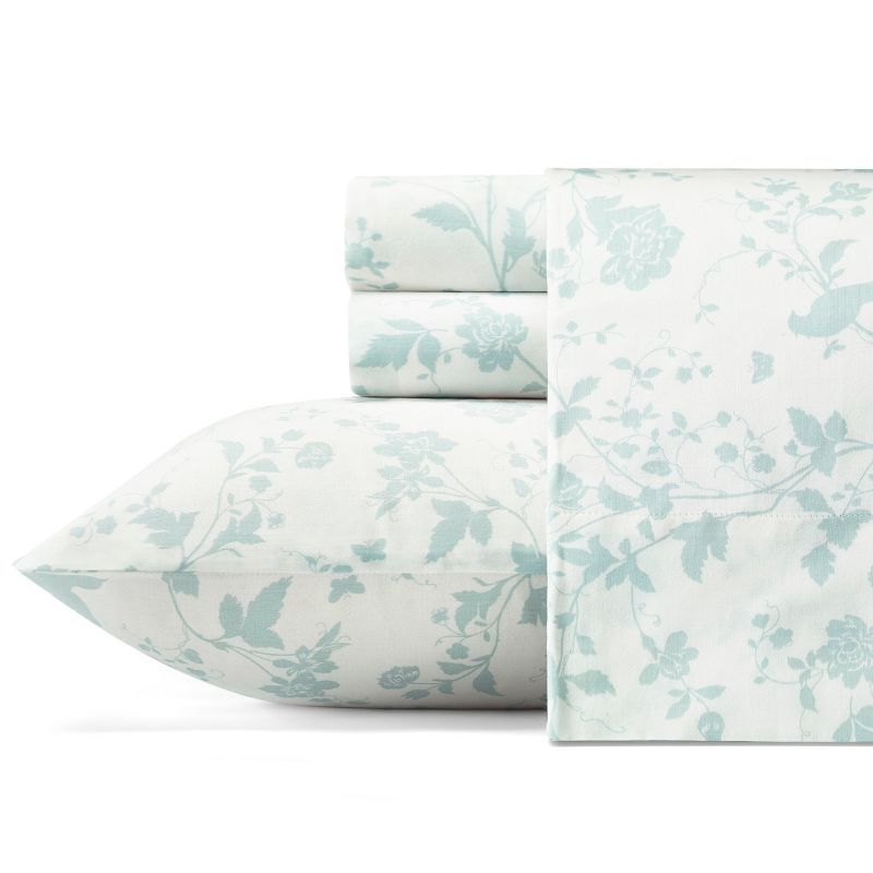 Queen White Cotton Floral Sateen Sheet Set