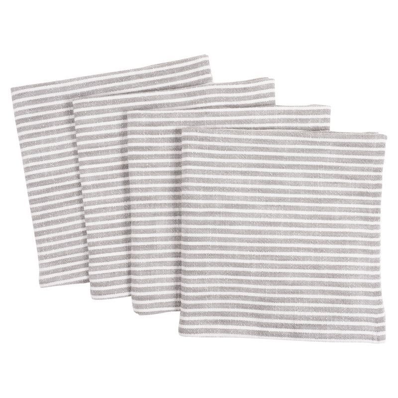 Gray Striped Cotton Napkin Set of 4, 20x20 Inch