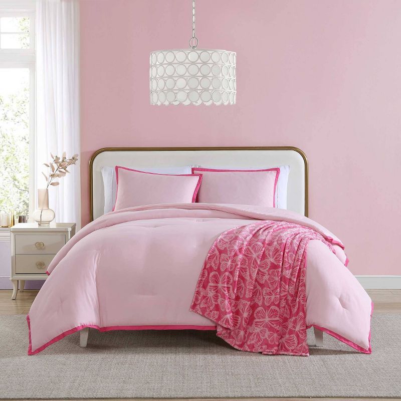 Signature Hotel Solid Pink King Microfiber Comforter Set with Reversible Throw