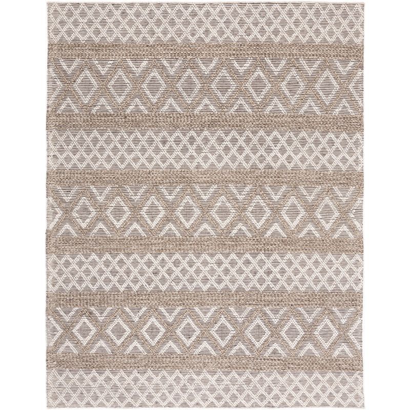 Ivory and Grey Geometric Hand-Knotted Wool Rug, 8' x 10'