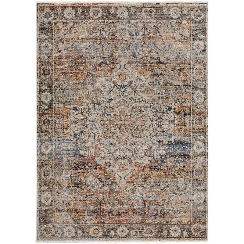 Rectangular Light Blue and Tan Stain-Resistant Viscose Rug