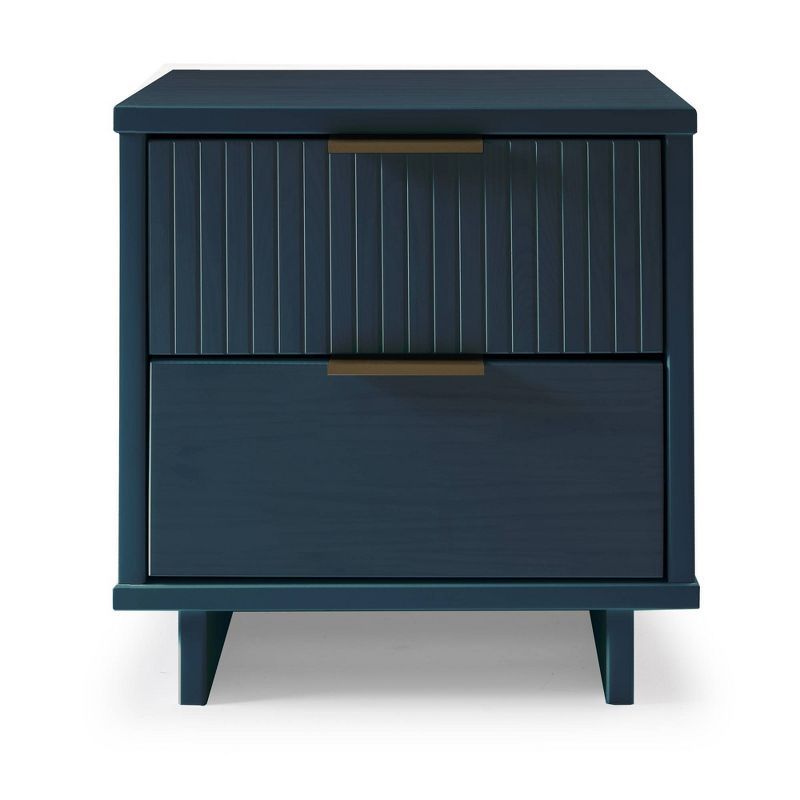 Midnight Blue Pine Nightstand with Gold Accent and 2 Drawers