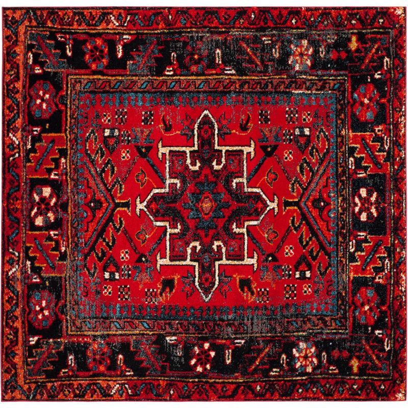 Heirloom Red Floral 9' Square Synthetic Area Rug