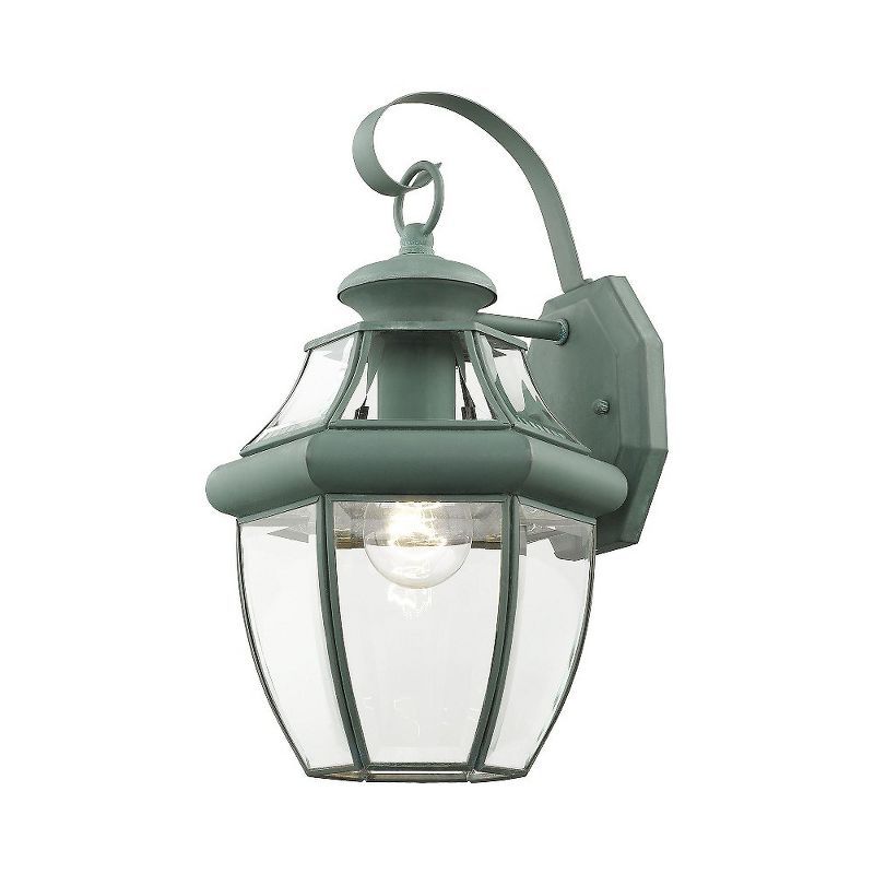 Verdigris Brass 1-Light Outdoor Wall Sconce with Clear Beveled Glass