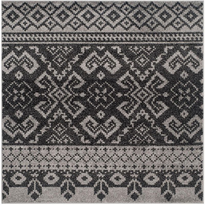 Elegance Silver & Black 4' Square Wool-Synthetic Blend Area Rug