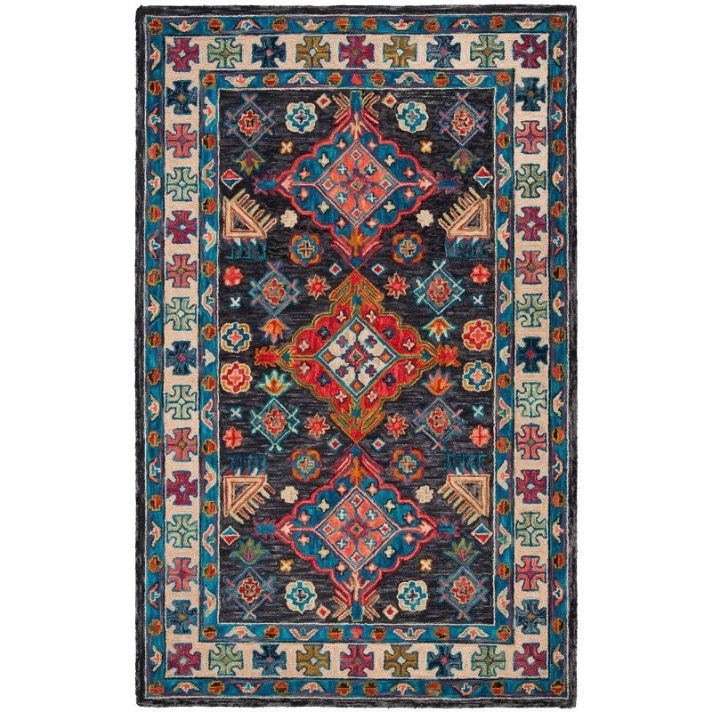 Handmade Blue Floral Wool Area Rug 4' x 6'