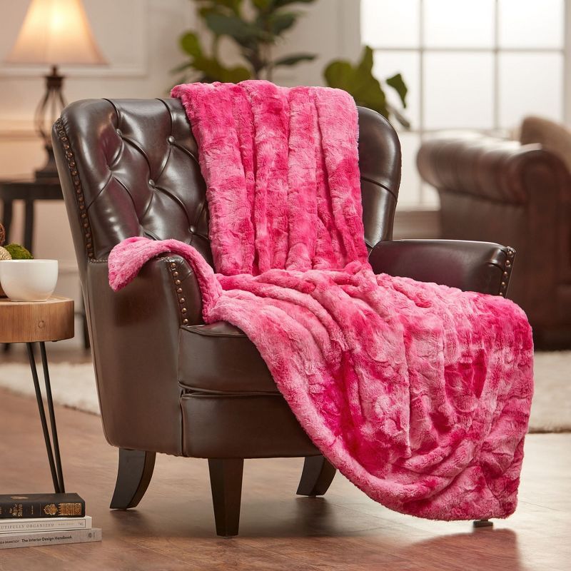 Pink Faux Fur Sherpa Reversible Throw Blanket 50" x 65"