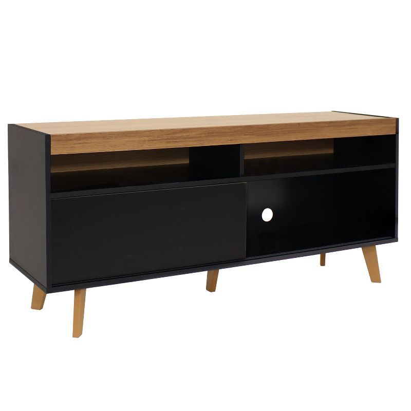 Midnight Black 58" TV Stand with Cabinet and Shelves