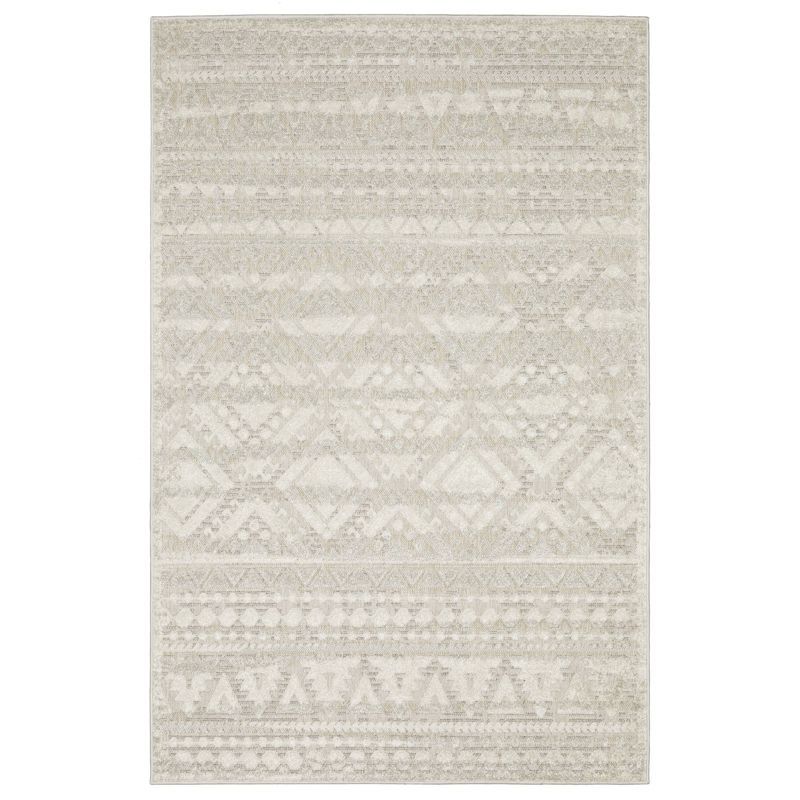 Ivory and Beige Synthetic Flat Woven Oriental Rug 7'10" x 10'10"
