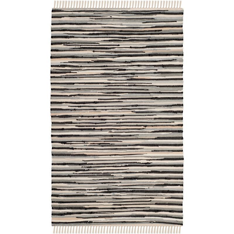 Handmade Black and Beige Striped Wool Cotton Rug, 3' x 5'