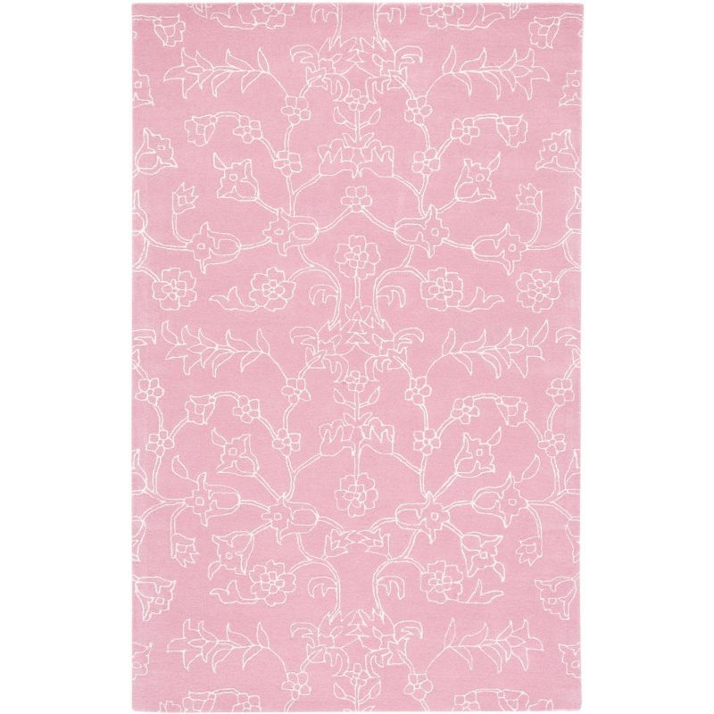 Ivory and Pink Floral Tufted Wool Area Rug, 4' x 6'