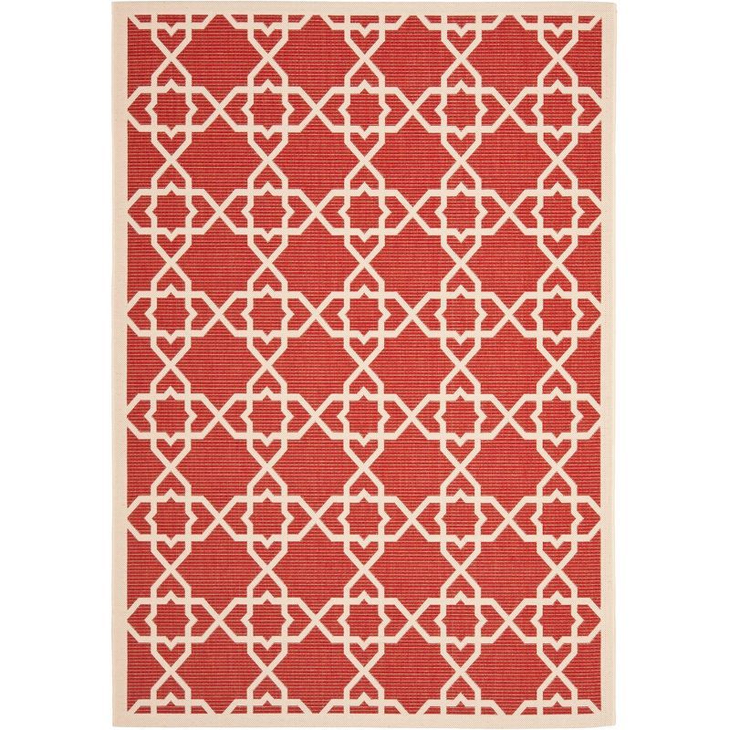 Red and Beige Flat Woven Synthetic Indoor/Outdoor Area Rug