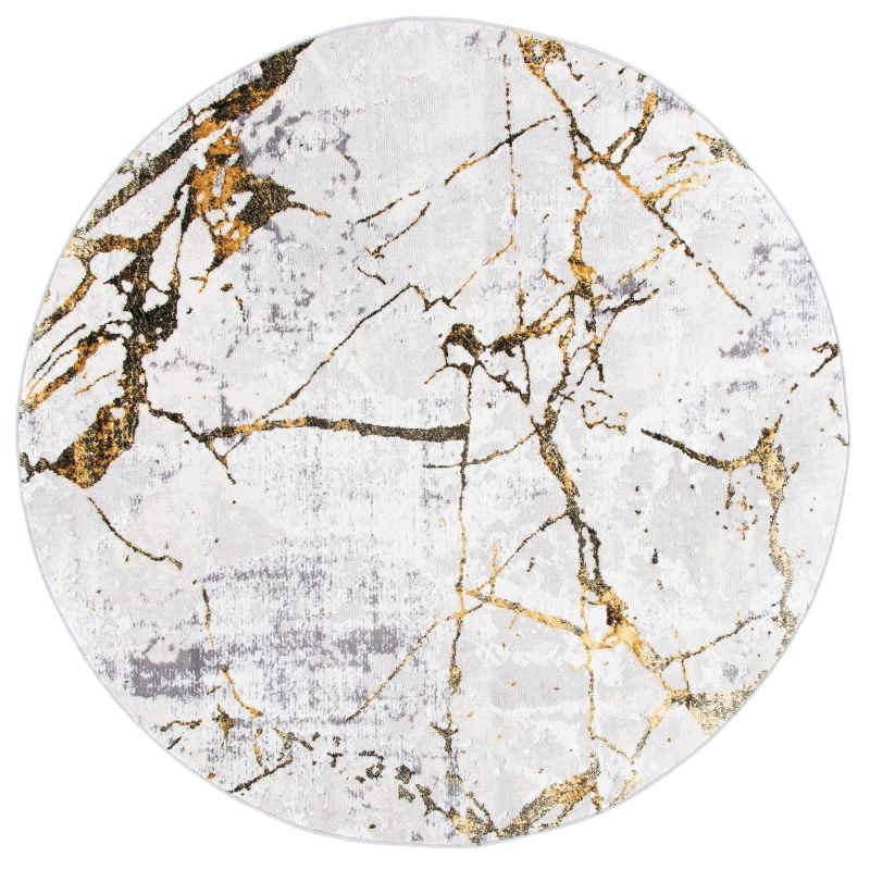 Amelia 5' Round Grey and Gold Abstract Synthetic Rug