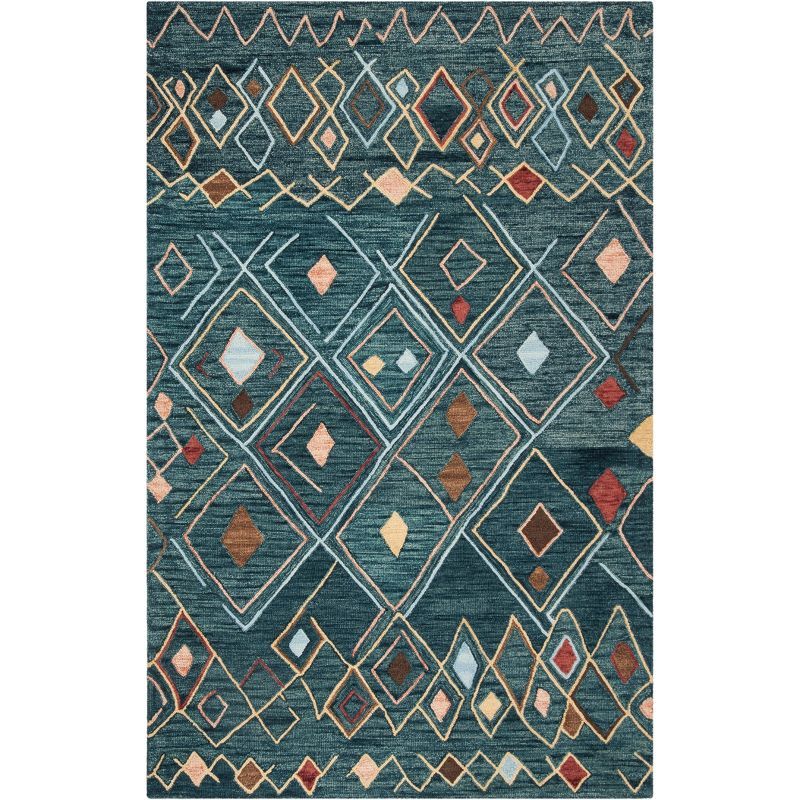 Handmade Dark Blue Wool Medallion Area Rug, 5' x 8'