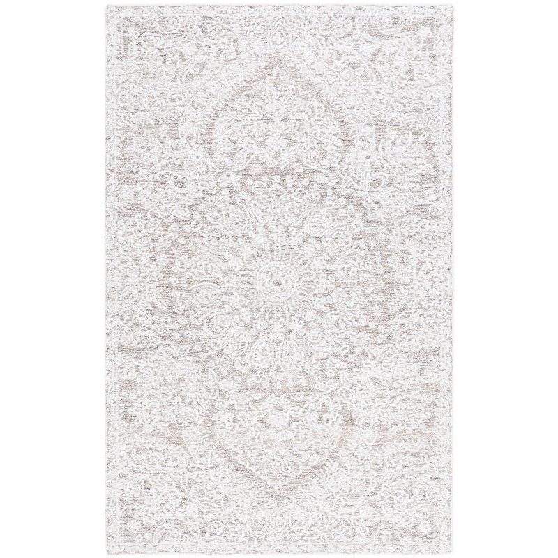 Ivory Rectangular Tufted Wool and Synthetic Rug, 5' x 8'