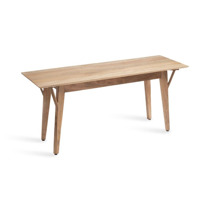 Natural Mango Wood Mid-Century Modern Bench with Storage