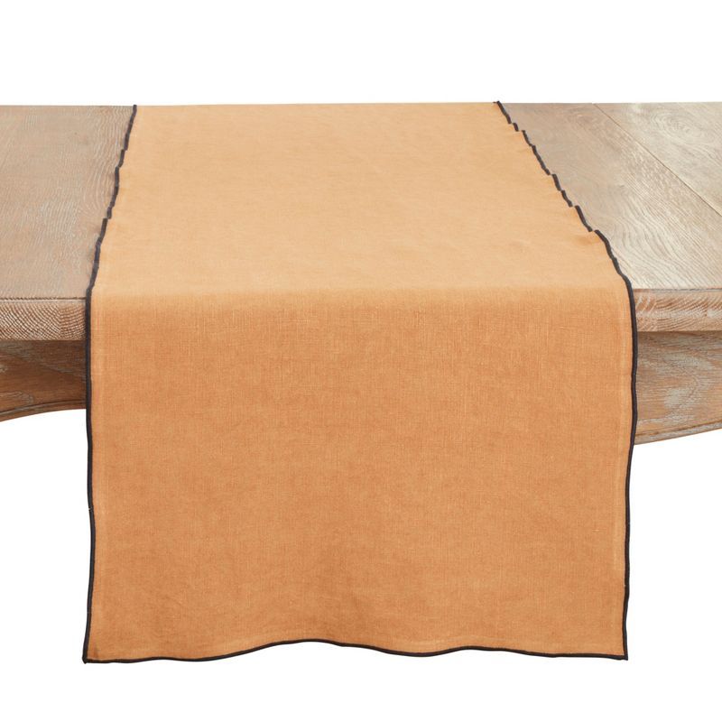 Terracotta Linen Rectangle Table Runner with Piping Trim