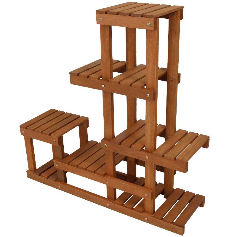 Brown Meranti Wood 7-Tier Indoor/Outdoor Plant Stand with Teak Oil Finish