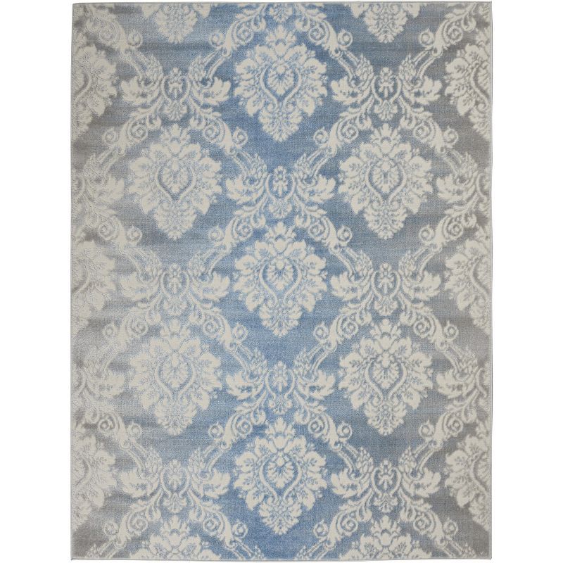 Ivory Blue Floral 5' x 7' Handmade Synthetic Area Rug