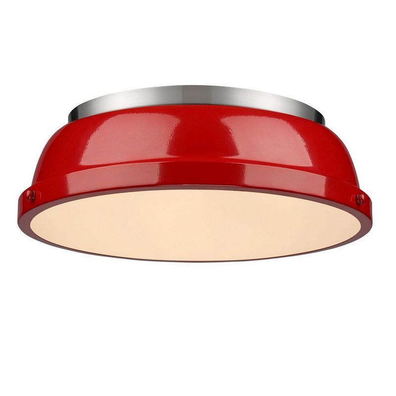 Transitional Pewter 14" Flush Mount Light with Red Shade