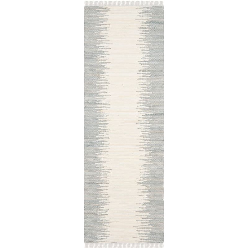 Gray and White Handwoven Cotton Stripe Runner Rug