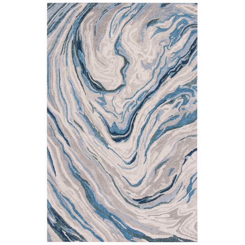 Blue and Beige Hand-Tufted Wool 4' x 6' Area Rug