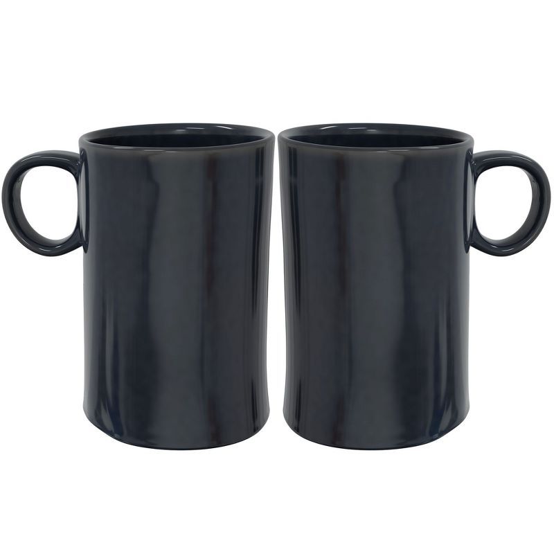 Navy Blue Ceramic Loop Handle Coffee Mugs, Set of 2