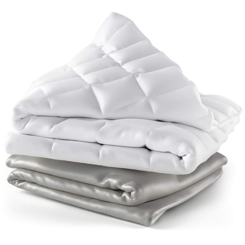 Queen Size Cooling White and Gray Bamboo Weighted Blanket