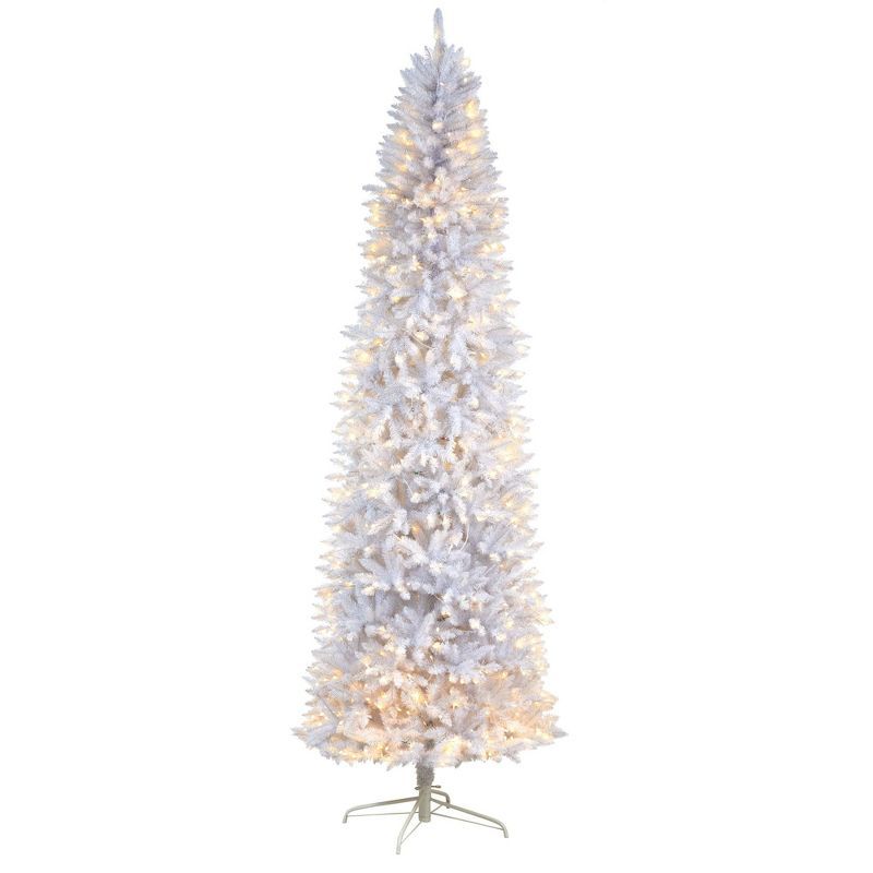 9-Foot Slim White Artificial Christmas Tree with Warm LED Lights