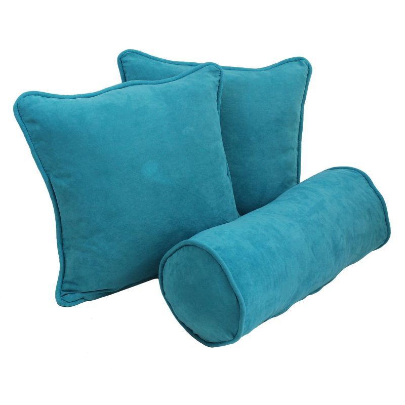 Teal Microsuede Double-Corded Throw Pillow Set with Inserts (Set of 3)